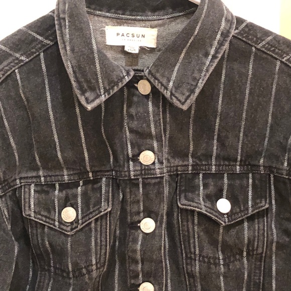 PacSun Black and White Stripe Jean Jacket - Picture 3 of 9
